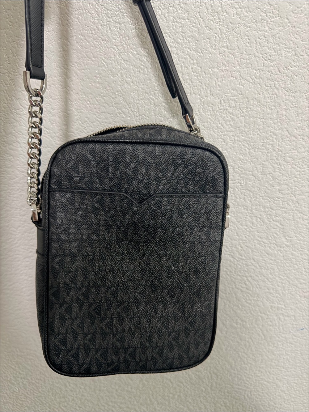 Michael Kors Black Logo-Print Crossbody Bag with Chain Strap
